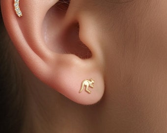 Kangaroo Earrings, Kangaroo Stud Earrings, Handmade, Australia Jewelry, 14k Gold Fill, Sterling Silver, Rose Gold Fill, Animal Earrings