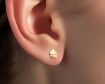 Cupcake Earrings Fun Food Earrings Kawaii Cupcake Stud Earrings Birthday Gift for Her Dessert Earrings Cake Studs Girls Cupcake Jewelry
