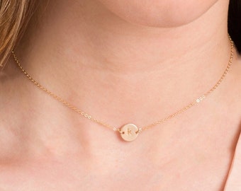 Layering Necklace · Initial Gold Choker · Initial Necklace · Rose Gold Choker · Coin Disc in Sterling Silver, Rose Gold Filled