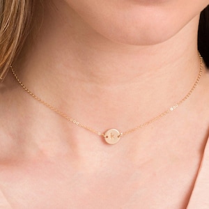 Layering Necklace · Initial Gold Choker · Initial Necklace · Rose Gold Choker · Coin Disc in Sterling Silver, Rose Gold Filled