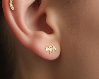 Mythical Dragon Earring, Dragon Earring, 14k Gold Filled Earrings, Sterling Silver or Rosegold Filled Handmade Jewelry, Dragon Stud Earrings