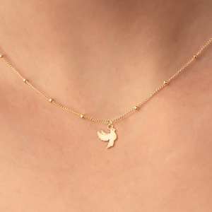 Dove Necklace Gold Bird Jewelry Gift for Her Peace Necklace Religious Charm Dove of Peace Pendant Dove Jewelry Beady Chain Necklace