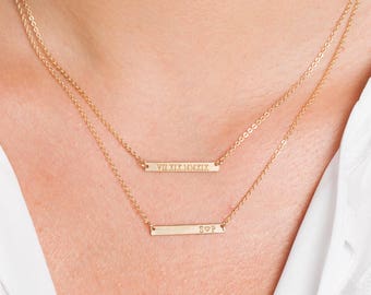 Skinny MINI Bar Necklace, Personalized Gold Bar, Customized Gold Bar Necklace, Silver, Gold or Rose Gold Large Bar Necklace, Bridesmaid Gift