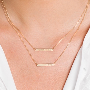 Skinny MINI Bar Necklace, Personalized Gold Bar, Customized Gold Bar Necklace, Silver, Gold or Rose Gold Large Bar Necklace, Bridesmaid Gift image 1