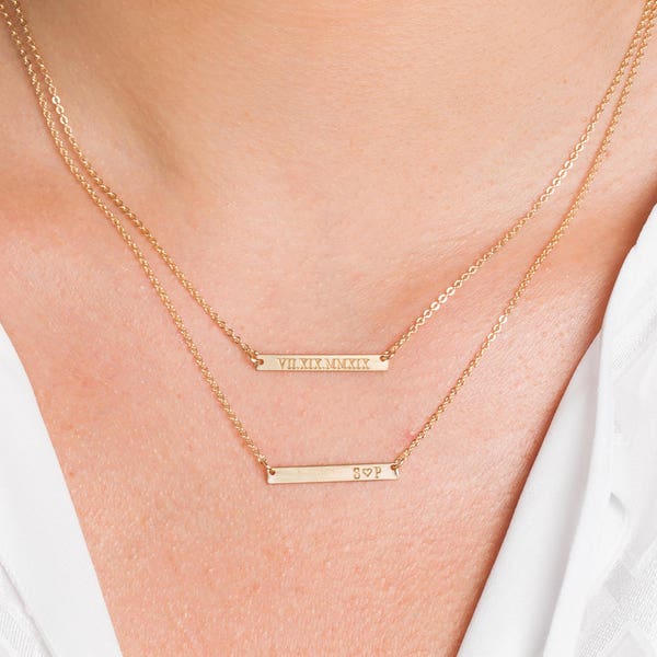 Skinny MINI Bar Necklace, Personalized Gold Bar, Customized Gold Bar Necklace, Silver, Gold or Rose Gold Large Bar Necklace, Bridesmaid Gift