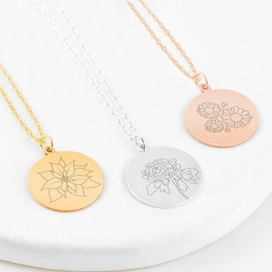 Birth Flower Necklace, Gold Birth Flower Necklace, Silver Birth Flower Necklace, Gold Flower Necklace, Birth Month Necklace, Bridesmaid Gift image 8