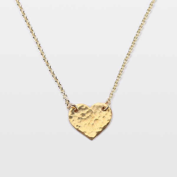 Hammered Heart Necklace, Gold Filled, Personalized Necklace, Hand Stamped, Heart Initial Disc, Mother's Necklace, Dainty Necklace,