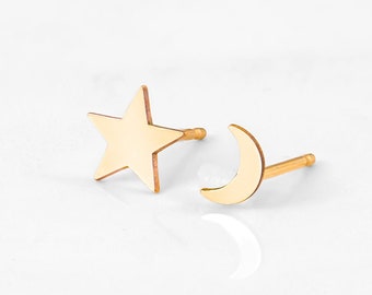 Celestial Stud Earrings • Celestial Jewelry •  Gold, Rose Gold, Silver Stars and Moon Earring • Stud Earrings • Gift for Her • Cute Earrings