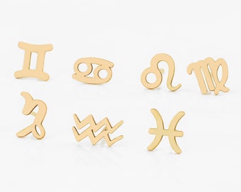 Zodiac Charm Stud Earrings • Zodiac Earrings, Zodiac Jewelry, Gold, Rose Gold, Silver Earrings • Stud Earrings, Gift for Her • Cute Earrings