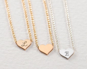 Heart Necklace, Personalized Weld in Gold or Silver, Tiny Heart Pendant, Initial Necklace, Gold Heart, Silver Heart, Curb Chain, For her