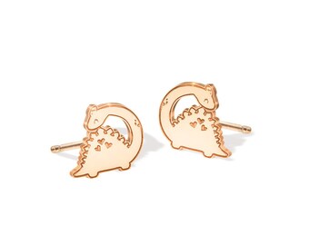 Pendientes de dinosaurio, joyas de dinosaurio doradas, pendientes de Brachiosaurus, regalo de dama de honor, pendientes de dinosaurio, regalo para ella, regalo de Navidad para amantes de los dinosaurios