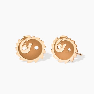 Dragon Earrings Gold Dragon Stud Earrings Gift for Her Dragon Jewelry Ying Yang Christmas Gift Gold Dragon Charm Earrings Birthday Gift
