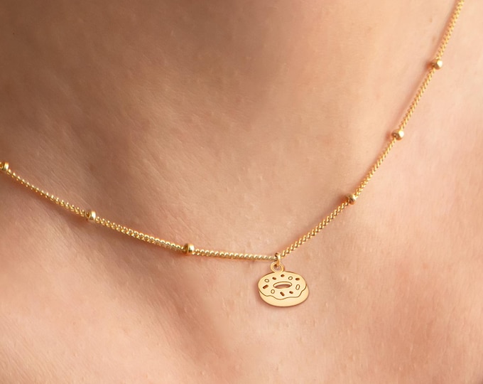 Donut Necklace Gold Pendant Food Jewelry Doughnut Charm Mini Food Necklace Birthday Gift For Her Donut Lover Jewelry Foodie Gift For Mom