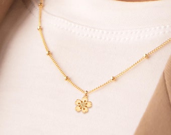 Cherry Blossom Necklace Tiny Floral Pendant Sakura Bloom Charm Garden Inspired Bridesmaid Wedding Jewelry Gift for Her Flower Charm Necklace