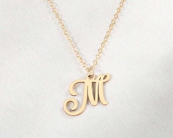 Custom Initial Necklace, Initial Script Necklace, Gift for her, Personalized Jewelry, Letter Necklace Gold, Handmade Jewelry, Gifts for Mom