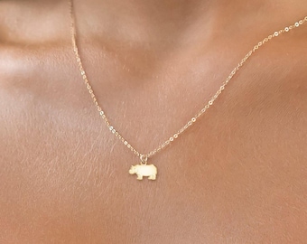 Colar com Pingente de Hipopótamo para Amantes: Prata de Lei, Ouro Laminado, Ouro Maciço 14K - Joia Artesanal com Pingente de Animal - Presente Perfeito