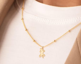 Lizard Lover Charm Necklace Beady Chain: Sterling Silver, Gold Filled, 14K Solid Gold Handmade Nature Animal Jewelry Gift