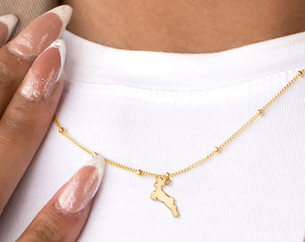 Leaping Reindeer Charm Necklace Beady Chain: Sterling Silver, Gold Filled, 14K Solid Gold Minimalist Animal Pendant Gift
