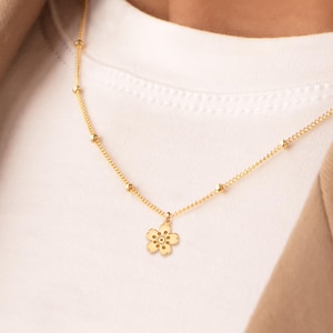 Cherry Blossom Necklace Tiny Floral Pendant Sakura Bloom Charm Garden Inspired Bridesmaid Wedding Jewelry Gift for Her Flower Charm Necklace