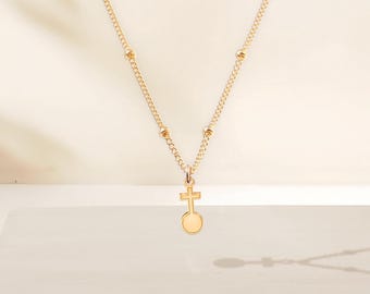 Dainty Faith Cross Charm Necklace Beady Chain: Sterling Silver, Gold Filled, Rose Gold Handmade Christian Jewelry Gift