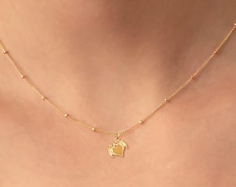 Devil Heart Charm Necklace Beady Chain: Sterling Silver, Gold Filled, 14K Solid Gold Handmade Gothic Pendant Jewelry Gift