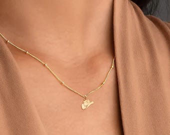 Cowboy Western Charm Necklace Beady Chain: Sterling Silver, Gold Filled, 14K Solid Gold Handmade Western Jewelry Gift