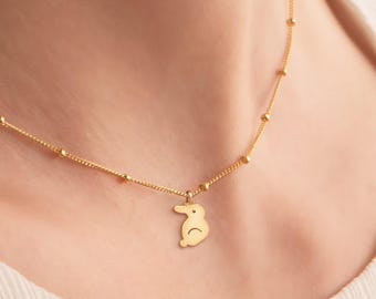 Bunny Pet Charm Necklace Beady Chain: Sterling Silver, Gold Filled, 14K Solid Gold Cute Animal Pendant Jewelry Gift