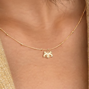 Raccoon Necklace Dainty Necklace Raccoon Pendant Beady Chain Necklace Raccoon Charm Cute Raccoon Animal Jewelry Trash Panda Gift for Her