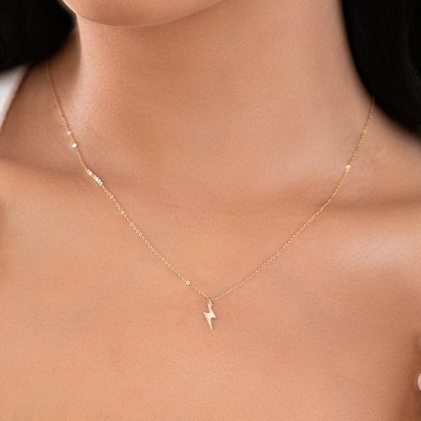 Gold Lightning Bolt Necklace Etsy