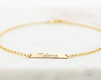 Skinny Mini Gold Bar Bracelet, Bar Bracelet, Name Engraved Bracelet, GOLD, ROSEGOLD, SILVER, Bridesmaid Jewelry, Nameplate Bracelet