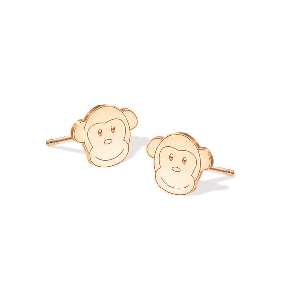 Cute Monkey Face Earrings, Dainty Monkey Earring, Gold Animal Earrings, Handmade Jewelry, Simple Gold Earring, Gift for Her, Gift for Her