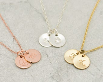 Dainty Initial Disc Necklace, Gold Filled Necklace, Rose gold, Sterling Silver Disc necklace, Initial Charm, Gold Handmade Jewelry