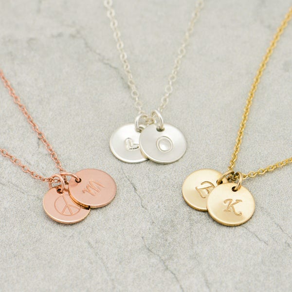 Dainty Initial Disc Necklace, Gold Filled Necklace, Rose gold, Sterling Silver Disc necklace, Initial Charm, Gold Handmade Jewelry