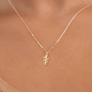 Può includere: Una collana con catena dorata con un piccolo ciondolo delicato a forma di serpente avvolto.