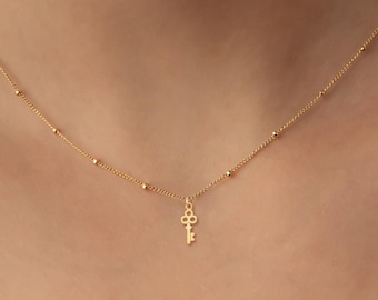 Collar con forma de llave de corazón, regalo para ella, joyería con forma de llave, collar con dije de llave de plata, colgante con llave de oro, regalo de llave para mi corazón para novia
