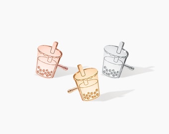 Bubble Tea Stud Earrings Cute Boba Earrings Kawaii Milk Tea Earrings Boba Tea Gift for Her Fun Studs Earrings Handmade Jewelry