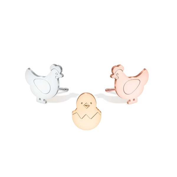 Chick and Hen Earrings, Dainty Bird Earrings, Gold Earrings, Handmade Jewelry, Simple Gold Earring, Chicken Earrings, Mismatched Earrings