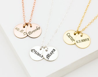 Engraved Necklace, Gold Disc Necklace, Silver Disc Necklace, Personalized Gold Disc Necklace, Personalized Disc Necklace, Bridesmaid Gift