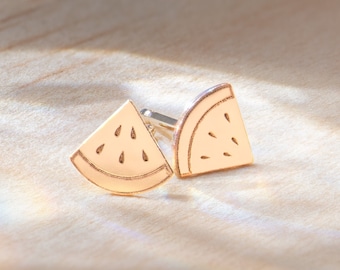 Watermelon Earrings, Gold or Rose Gold Watermelon Earring Stud, Silver Earring, Bridesmaid Gift, Mother's Day Gift, Graduation Gift.