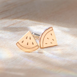 Watermelon Earrings, Gold or Rose Gold Watermelon Earring Stud, Silver Earring, Bridesmaid Gift, Mother's Day Gift, Graduation Gift. image 1
