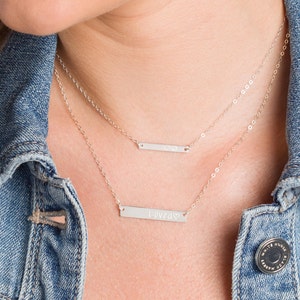 Bar Necklace SET of 2, Gold, Rose Gold, Silver, Custom Gold Bar Set, Engraved Necklace, Customized Name Bar Set, Personalized Bar Necklace