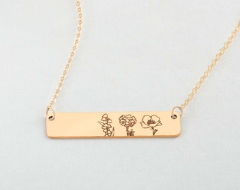 Birth Flower Necklace Personalized Bar Necklace Layering Birth Flower Memorial Bar Mother's Day Gift Wildflower Necklace