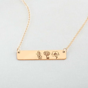 Birth Flower Necklace Personalized Bar Necklace Layering Birth Flower Memorial Bar Mother&#39;s Day Gift Wildflower Necklace