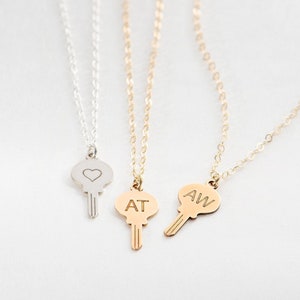 Key Pendant Initial Necklace Personalized Letter Necklace Custom Engraved Necklace Bridesmaid Gift Handmade Jewelry Key Charm Gift for Her