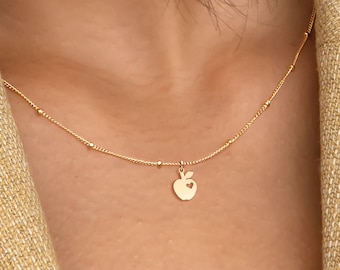 Apple Necklace Tiny Charm Pendant Teacher Jewelry Fruit Necklace Apple Jewelry Gift for Her Apple Charm Teacher Gift Fruit Pendant