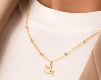 Flying Swallow Charm Necklace: Sterling Silver, Gold Filled, 14K Solid Gold, Handmade Bird Jewelry Gift