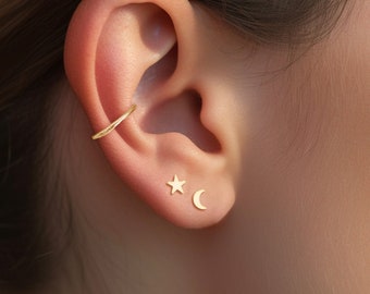 Tiny Star and Moon Earrings, Dainty Moon And Star Earrings,14k Gold Filled, Sterling Silver, Rose Gold Earrings, Mismatched Stud Earrings