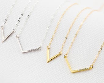 V Necklace · Dainty Minimal V Necklace · Simple Geometric Layering Necklace · Gold or Silver