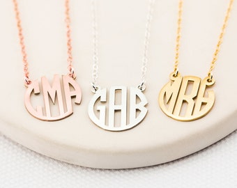 Circle Monogram Necklace • Monogram Necklace • Custom Block Monogram Initials Necklace • Name Jewelry • Bridesmaids Gifts • Wedding Gift