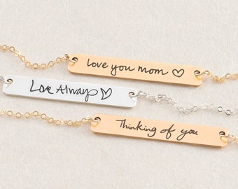 Your Handwritten Bar Gold Bar Necklace. YOUR HANDWRITING or Image. Gold, Sterling Silver or Rose Gold, Handcrafted Custom Jewelry for her.